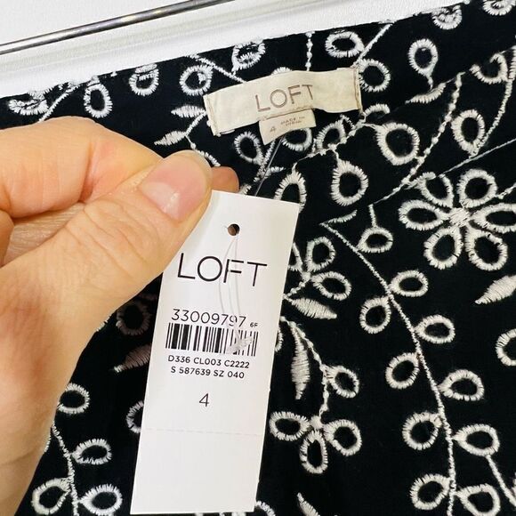 LOFT Black White Embroidered Lace Pattern Skirt NWT! - Picture 6 of 9